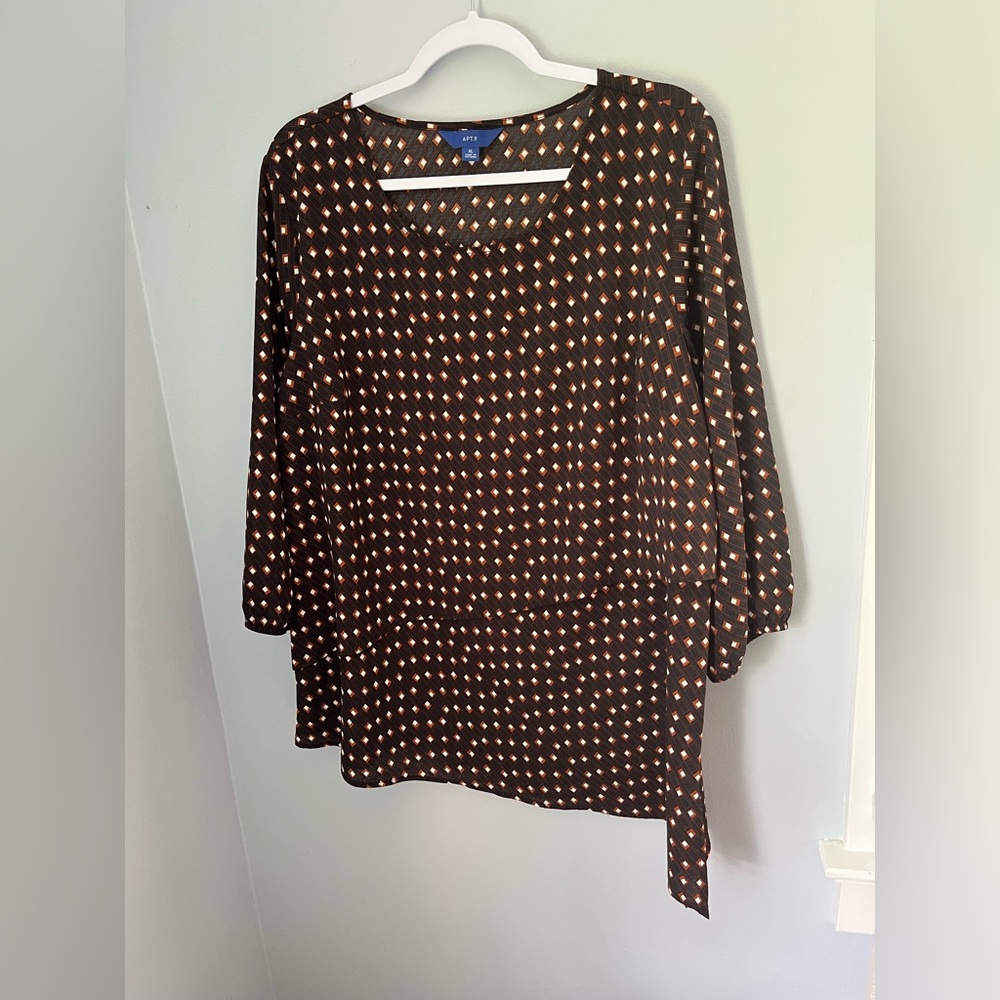 Apt. 9 Brown and Cream Asymmetrical Blouse